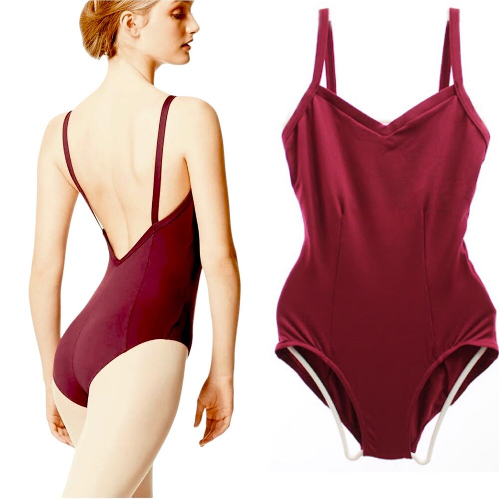 NWOT Capezio V-Neck/Back Burgundy Wide Strap Shelf Bra Camisole Leotard Size M